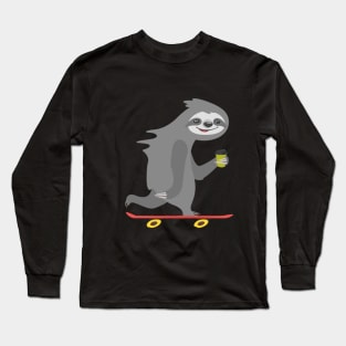 Funny Skateboarding Sloth T-Shirt Gift Long Sleeve T-Shirt